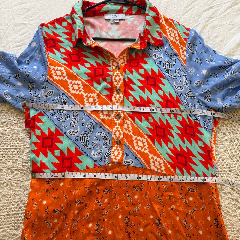 Never Fully Dressed Red and Blue Patchwork Western Indie Boho Maxi Dress Sz 14 - Picture 5 of 7